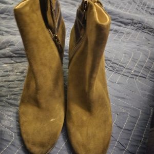 Tahari Olive Suede Wedge Boot with Side Buckles